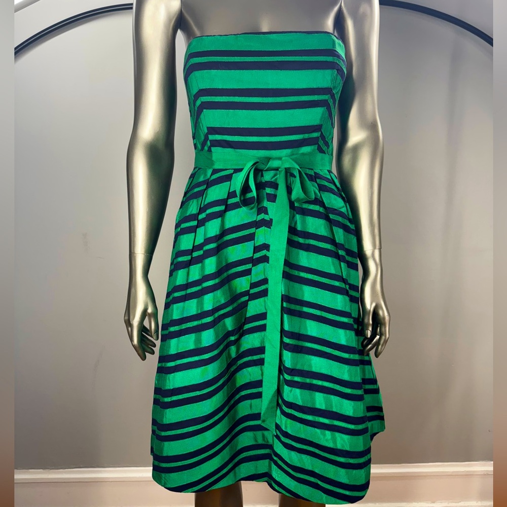 Moulinette Soeurs for Anthropologie Kelly Green Grosgrain Strapless Dress Sz 6
